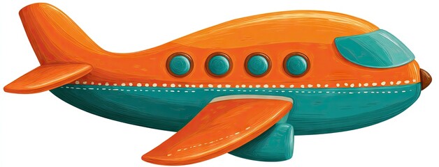 Obraz premium Colorful airplane illustration in a playful design, showcasing a bright orange and turquoise color scheme