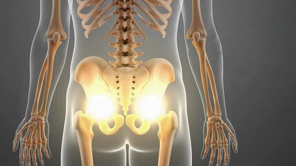 World Osteoporosis Day: Human Skeleton with Glowing Hip Bones Medical Concept