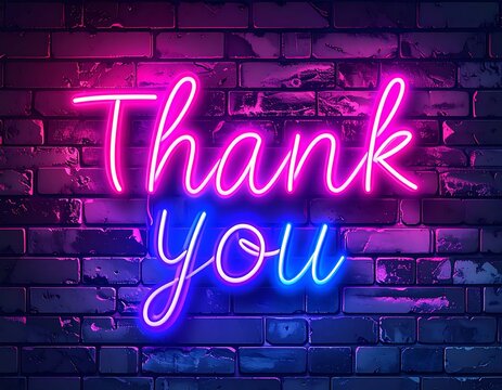 Neon thank you sign on a brick wall