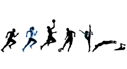 Silhouettes of athletes in various sports isolated PNG with Transparent Background