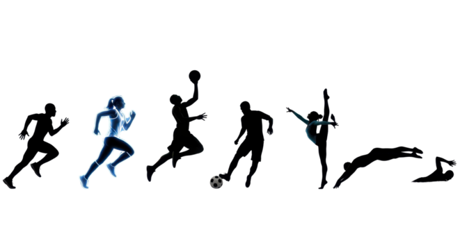 Silhouettes of athletes in various sports isolated PNG with Transparent Background