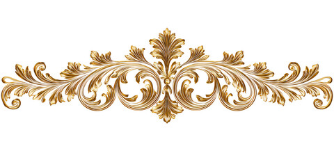 Ornate golden baroque flourish design element on black background Decorative vintage gold scroll filigree with victorian style for invitation or frame