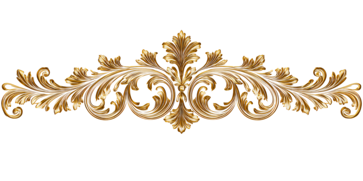 Ornate golden baroque flourish design element on black background Decorative vintage gold scroll filigree with victorian style for invitation or frame