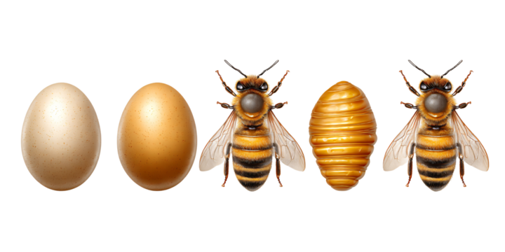 Honey Bee Life Cycle Stages: Egg, Larva, Pupa, and Adult Illustrative concept of insect metamorphosis and development on black background - Powered by Adobe