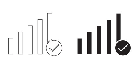 Signal strength indicators. with check mark isolated on white background.