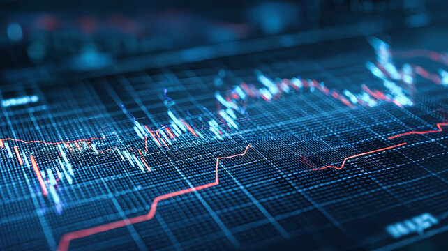 Stock market charts reflect dynamic trends on a digital technolo - Powered by Adobe