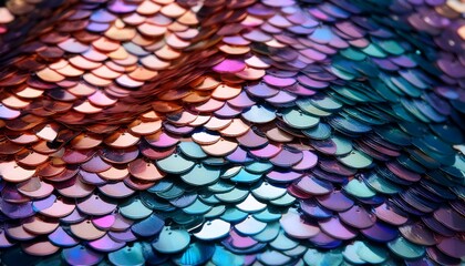 Beautiful Iridescent Sequins Texture Fish Scale Fabric Background Close Up