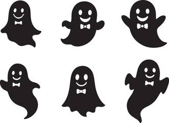 Cute Ghost With Bow Tie Kawaii Vector