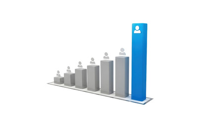 Blue Bar Graph Success 3D Render with Employee User Icon Isolated on White
