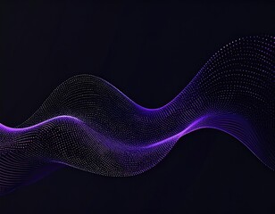 Abstract digital waveform, purple and gray dots, flowing against a dark background