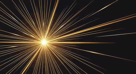 Fototapeta premium Abstract golden light rays emanating from a central point, creating a dynamic burst effect on a