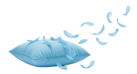 Light blue pillow with feathers for comfortable sleep isolated PNG with Transparent Background