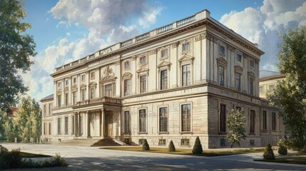 Obraz premium Majestic Palace Architecture: A Rendering of Classical Grandeur