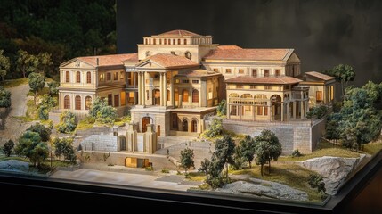 Architectural Model: A Grand Estate on a Hillside