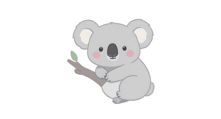 Fototapeta premium Adorable cartoon koala clinging to a tree branch, perfect for children's books and playful designs