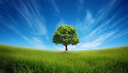 Fototapeta premium Lone Tree And A Blue Sky Illustration Wallpaper