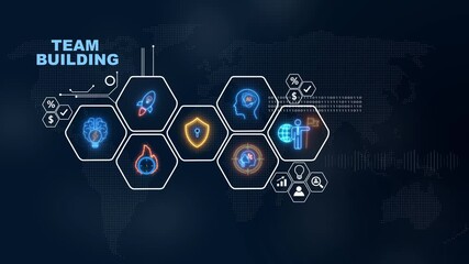 Animated graphics representing team building strategies global business and successful collaboration, Internet infrastructure concept map Abstract technology background in blue color . - Powered by Adobe