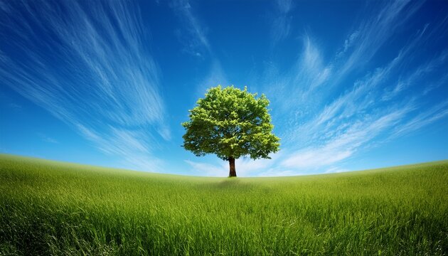 Lone Tree And A Blue Sky Illustration Wallpaper