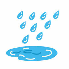 Raindrop and Puddle in Cute Flat Style for Seasonal Design