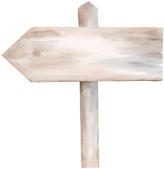 Watercolor Illustration of Wooden Direction Signpost Pointing One Way