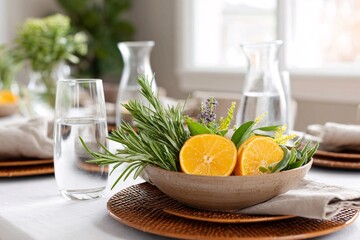 Thanksgiving table setting with natural decor elements Generative AI