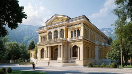 Obraz premium Majestic Mountainside Mansion: Architectural Marvel in the Alps