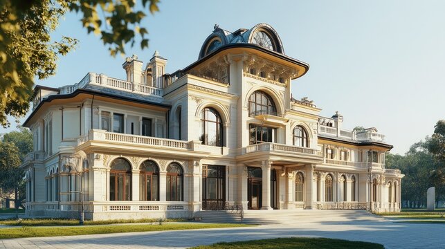 Grand Mansion Architectural Rendering: Neoclassical Elegance
