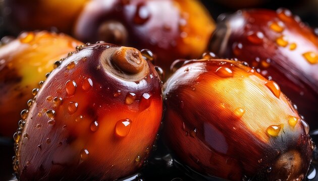 Close Up Of Bacaba Palm Fruit Showing Glossy Skin And Rich Color