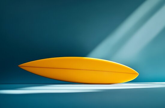 Yellow surfboard on teal background