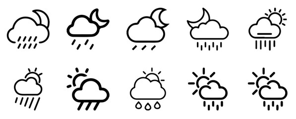Weather Icon Set – Sun, Cloud, and Rain Forecast Symbols Collection