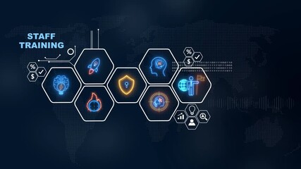 Global network of staff training program illustrates concepts and business solutions, Internet infrastructure concept map Abstract technology background in blue color .