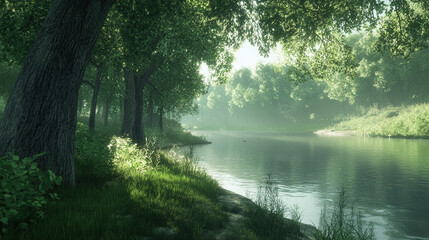 Obraz premium A quiet walk through the forest leads you to a tranquil spot by the lake. How does the peaceful surroundings allow you to slow down and embrace the beauty of nature?
