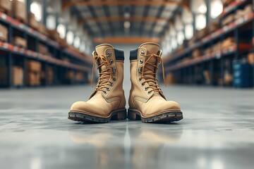 Generative AI work boots in a warehouse setting.