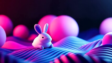Cute bunny animation with colorful abstract eggs and background, easter festive design concept - Powered by Adobe