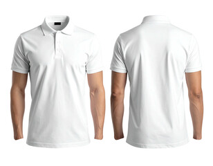 Front and back view of a classic white polo shirt on a man