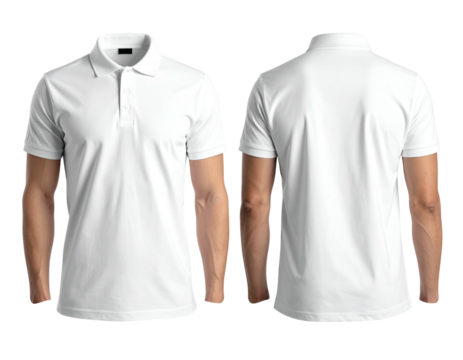 Front and back view of a classic white polo shirt on a man - Powered by Adobe