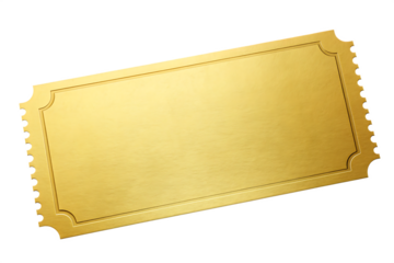 Golden ticket with blank space for text isolated on a transparent background image