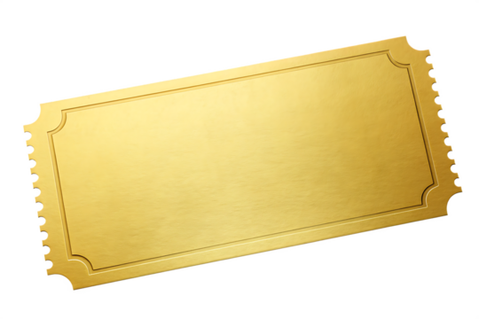 Golden ticket with blank space for text isolated on a transparent background image