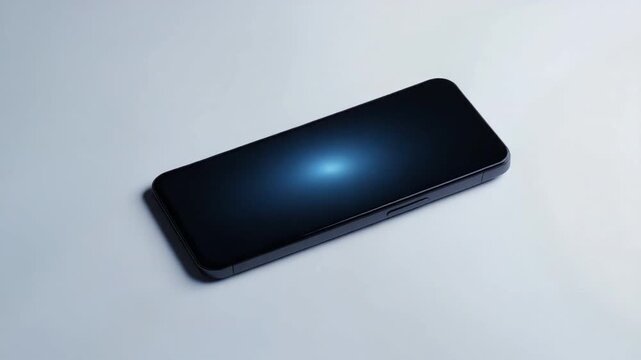 Modern smartphone with blank screen lying on a gray surface, minimalistic design ideal for mockup or advertising concepts 4k video footage