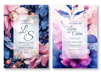 Elegant water color floral Wedding invitation template, floral flyer design, creative brochure template