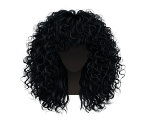 Dramatic Afro Wig on Black Background with Curly Hair and Stylish Bangs