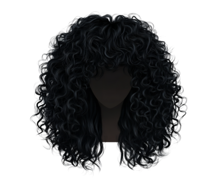Dramatic Afro Wig on Black Background with Curly Hair and Stylish Bangs