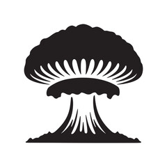Fototapeta premium Bold Black Silhouette of a Nuclear Atomic Explosion Mushroom Cloud Icon Vector Illustration for War, Power, and Danger Concepts