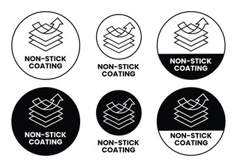 Non Stick Coating icon set. Non Stick Coating of vector labels for kitchen pan or cooking pot. Non Stick Coating logo, label, badge, sticker, symbol, emblem, black, circle, line vector isolated.