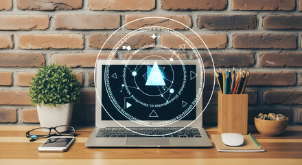 Digital Radar Interface on Laptop Screen Cybersecurity and Data Analysis Concept