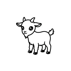 Adorable cartoon goat standing with a cute expression and small horns.