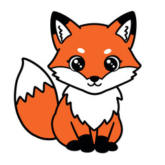 Adorable Cartoon Fox with Big Eyes and Fluffy Tail Illustration.