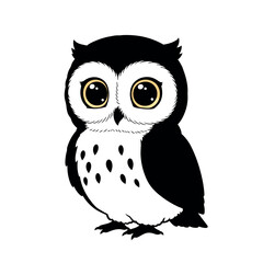 Adorable Cartoon Owl with Big Eyes and Spotted Chest Illustration.