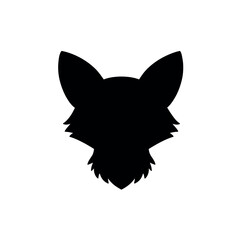 Black Fox Head Silhouette on White Background.