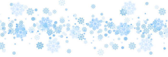 Blue snowflakes of different shapes PNG. Winter or Christmas background with falling snowflakes.